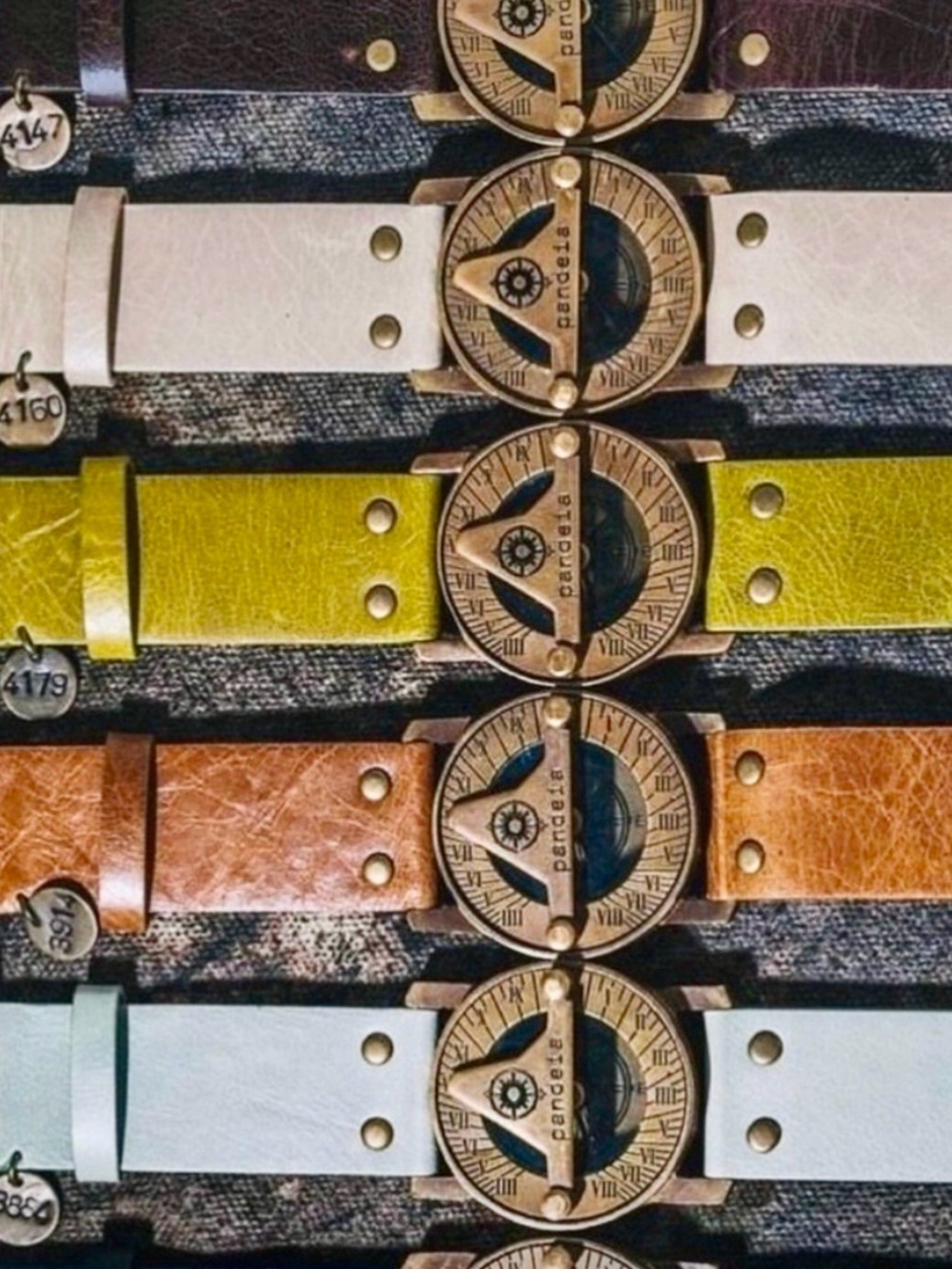 PANDEIA Sundial Watch Black Leather Cuff Bronze Roman Numeral Steampunk Artisan